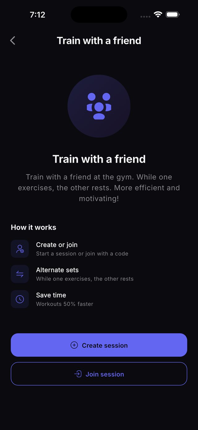 Screen to create or join a session with a friend