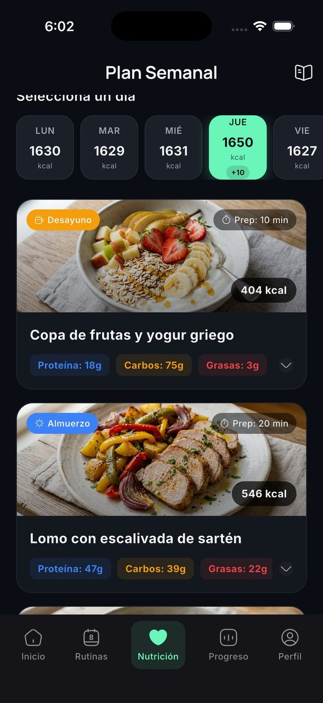 Plan semanal con las comidas del día y sus macros