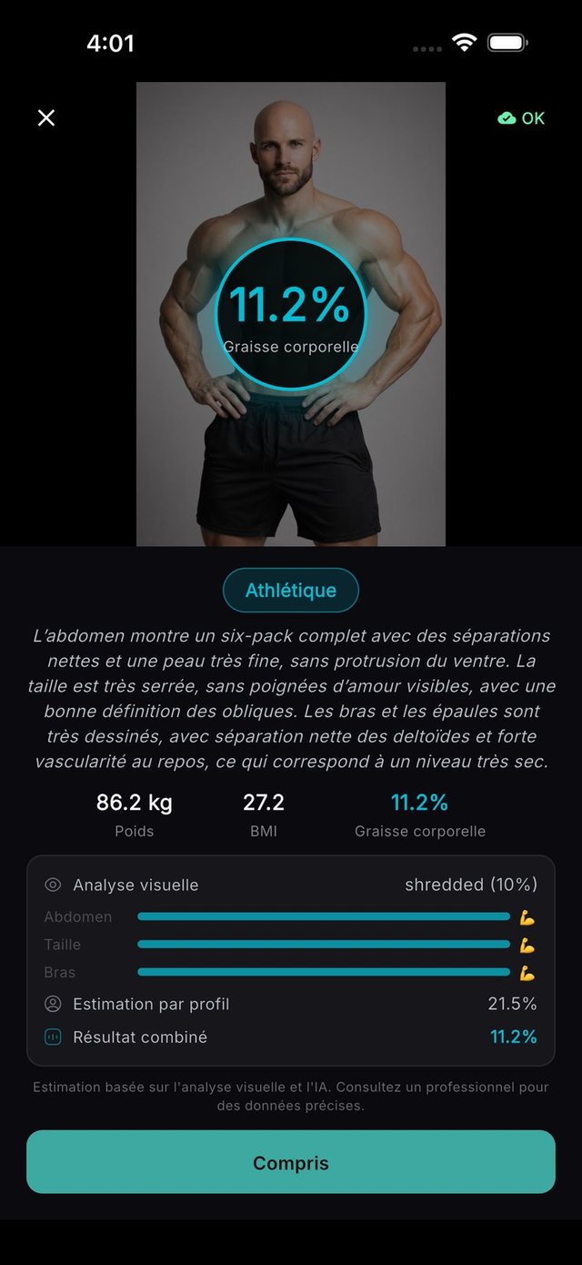Scan de composition corporelle avec pourcentage de masse grasse