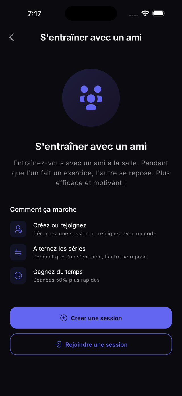 Écran pour créer ou rejoindre une séance avec un ami
