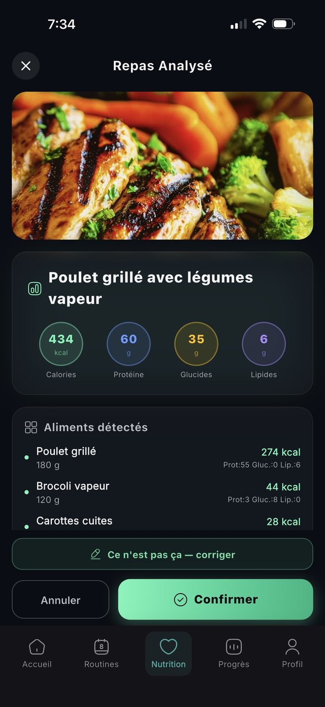 Repas analysé par photo avec calories et macros