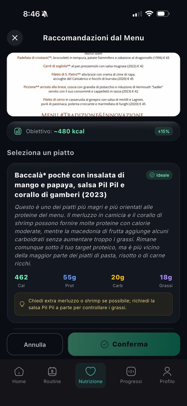 Consigli su un menù scansionato