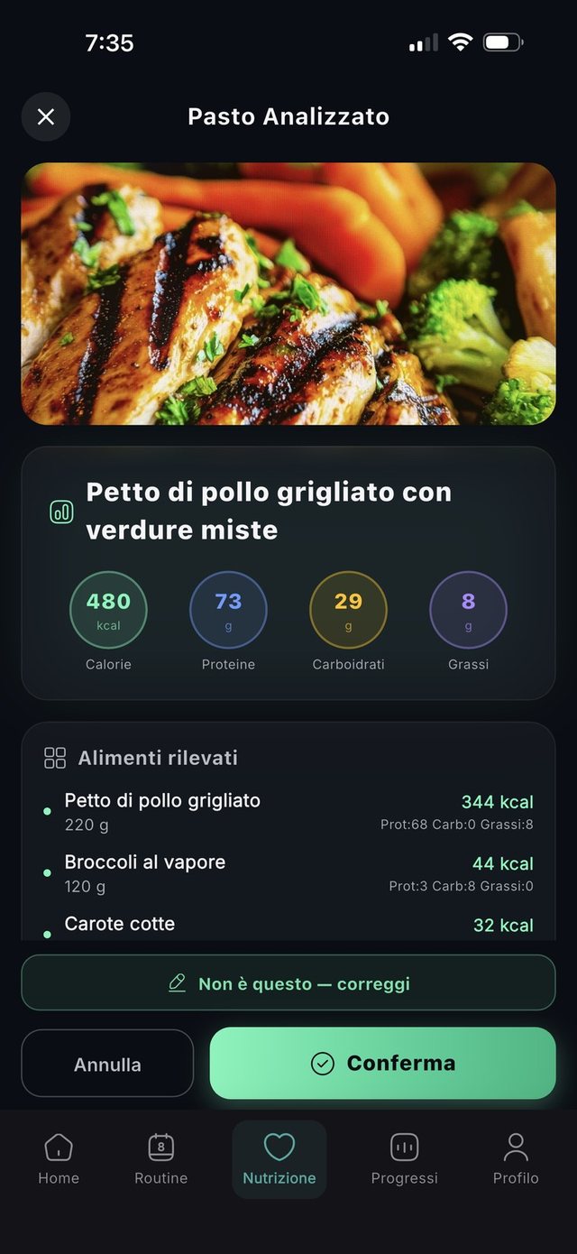 Pasto analizzato da una foto con calorie e macro