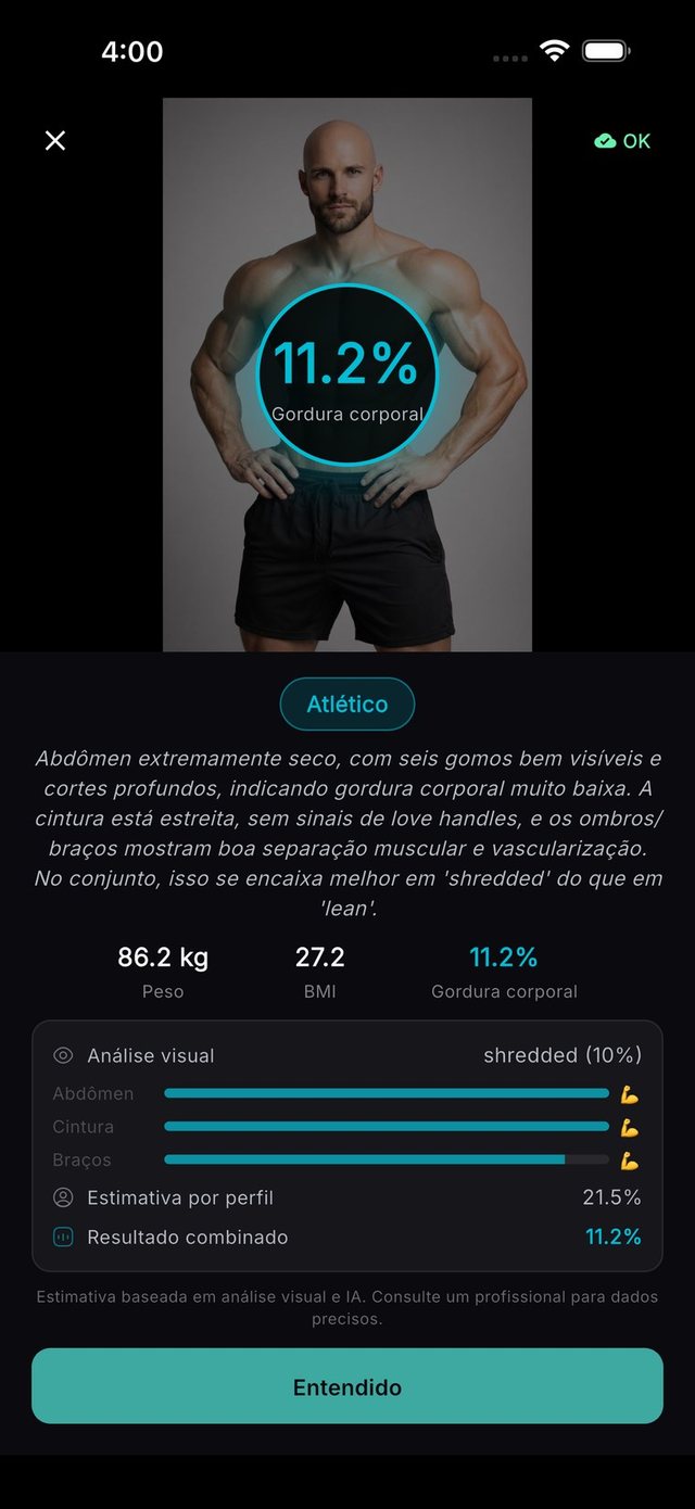 Escaneamento de composição corporal com percentual de gordura