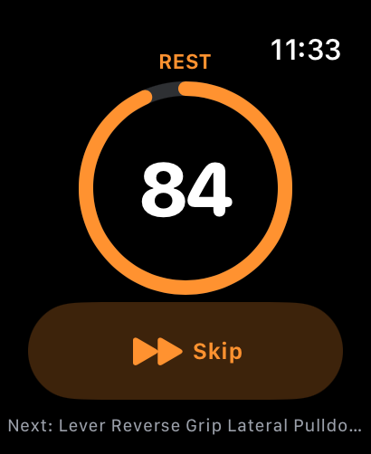 Watch showing the rest timer