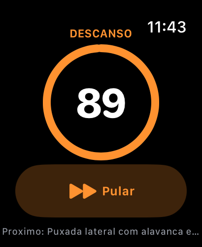 Relógio mostrando o cronômetro de descanso